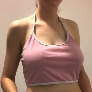 SOLD Pink & White Halter Crop Top